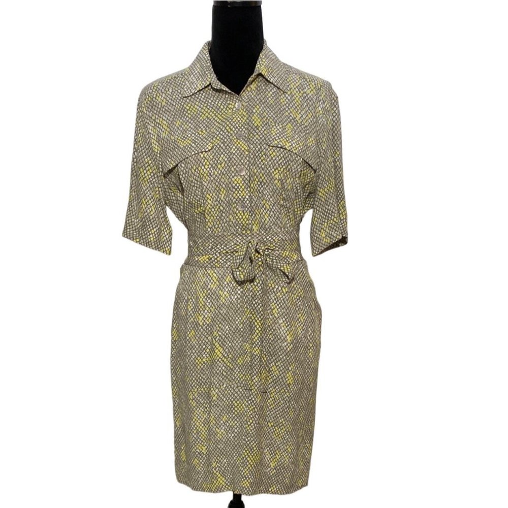Equipment‎ Femme 4 Shirt Dress Obi Belt White Gray Yellow Snake Print Pockets